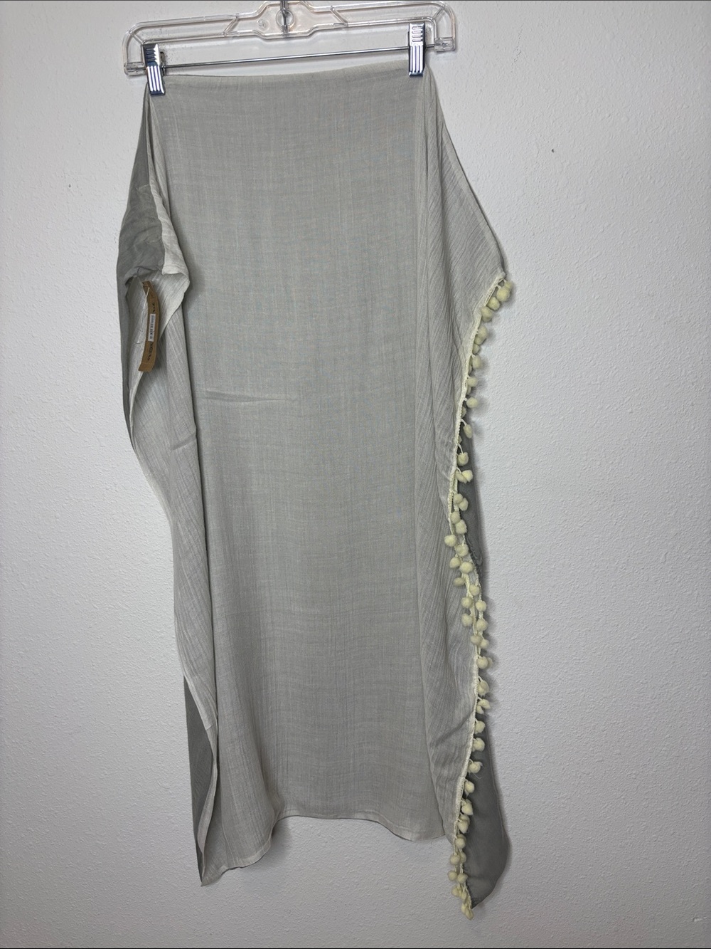 Light Sage Green Pom Trim Lightweight infinity scarf - Picture 2 of 4